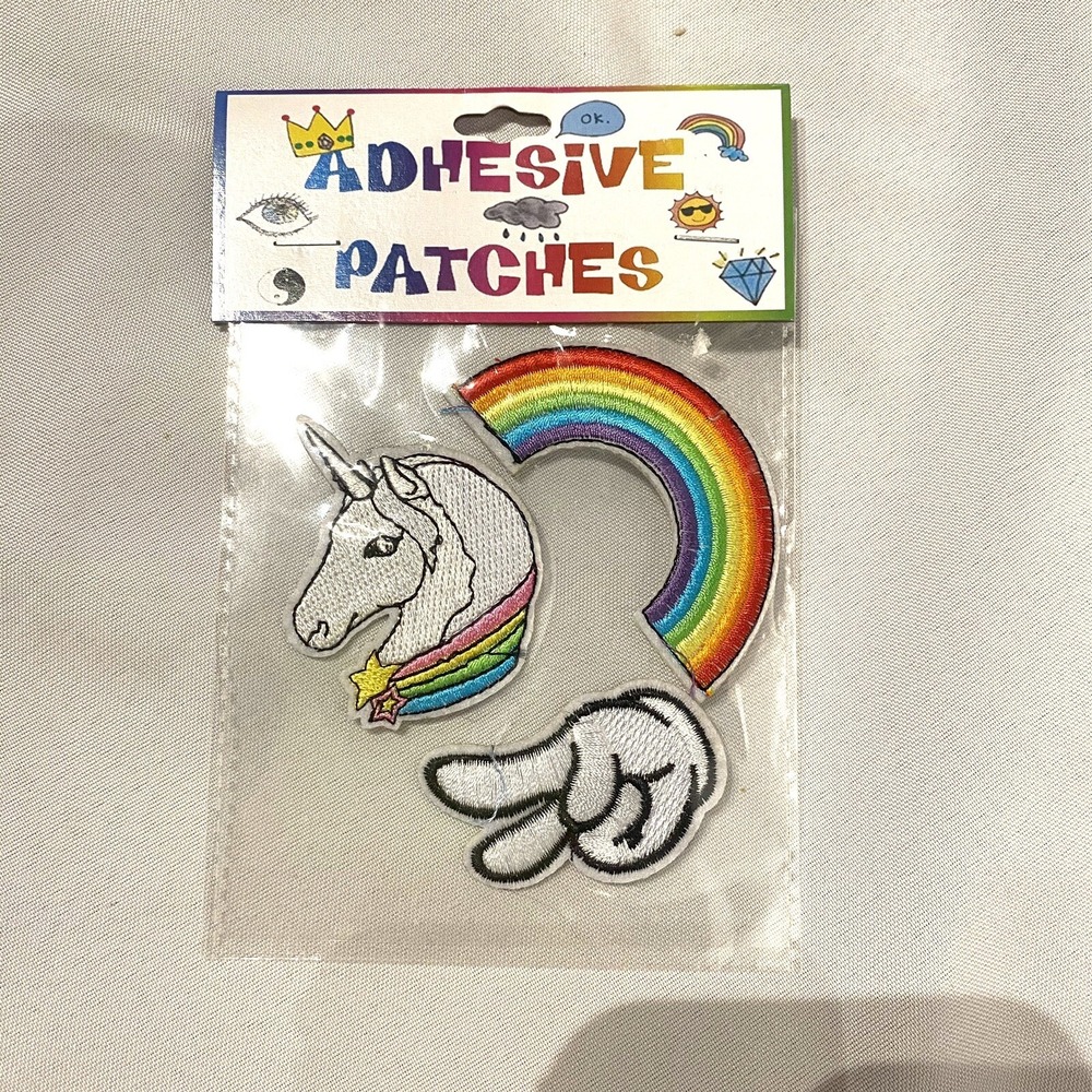 3 count‎ adhesive patches rainbow unicorn peace sign hand